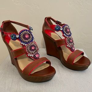 Gianni Bini 6.5 Brown/Red with Beautiful Crystals High Wedges